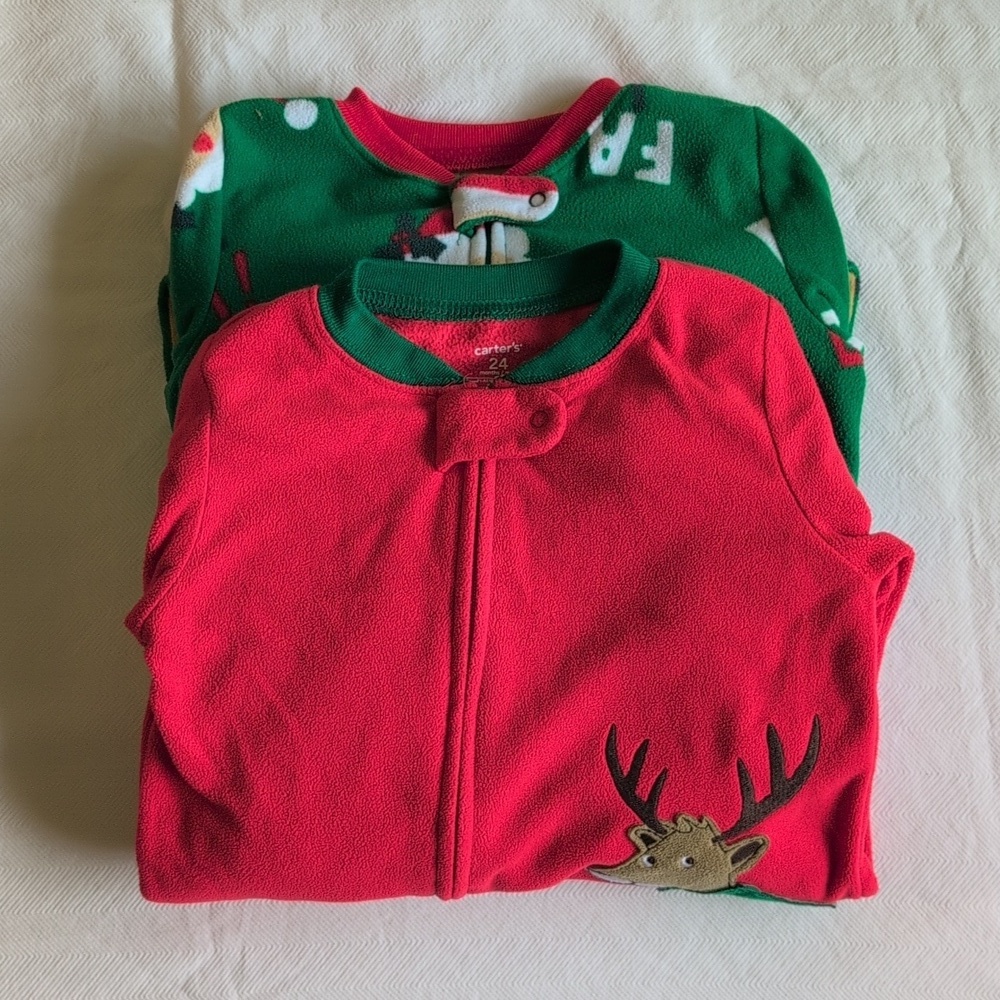 carter's 2-pack fleece christmas zipper footie sleeper pajamas 24 months baby